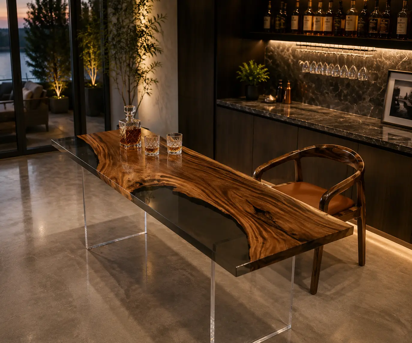Custom Live Edge Bar Top with Grey epoxy
