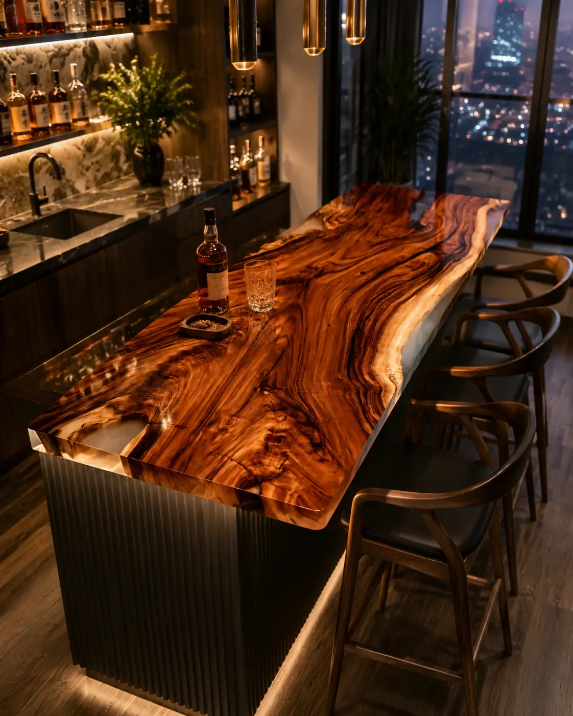 Custom Live Edge Bar Top with White epoxy