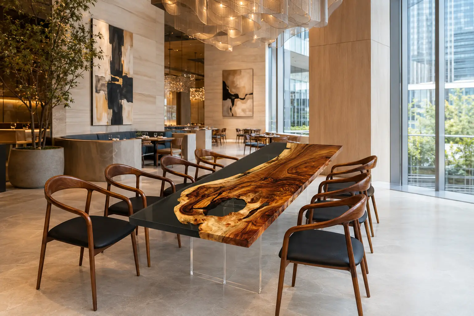 Luxury Dining Table crafted from and Black epoxy resin SKU BT005
