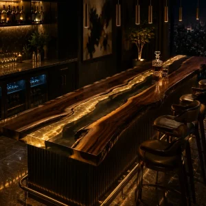 Custom Bar Top crafted from and Black epoxy resin SKU BT006