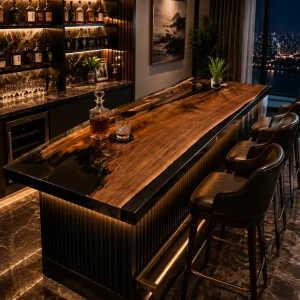 Custom Live Edge Bar Top with Black epoxy