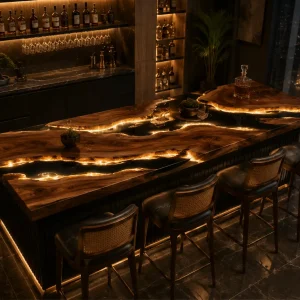 Made-to-order Bar Top in and Black epoxy resin model BT008