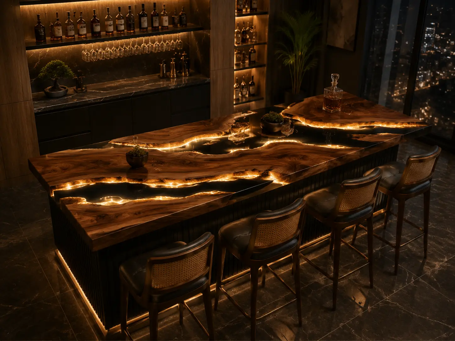 Made-to-order Bar Top in and Black epoxy resin model BT008