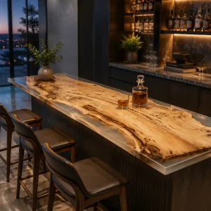 Custom Live Edge Bar Top with Crystal Clear epoxy