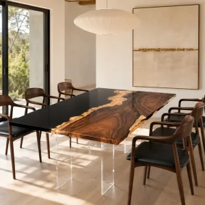 Premium custom Dining Table with Black epoxy resin SKU BT011