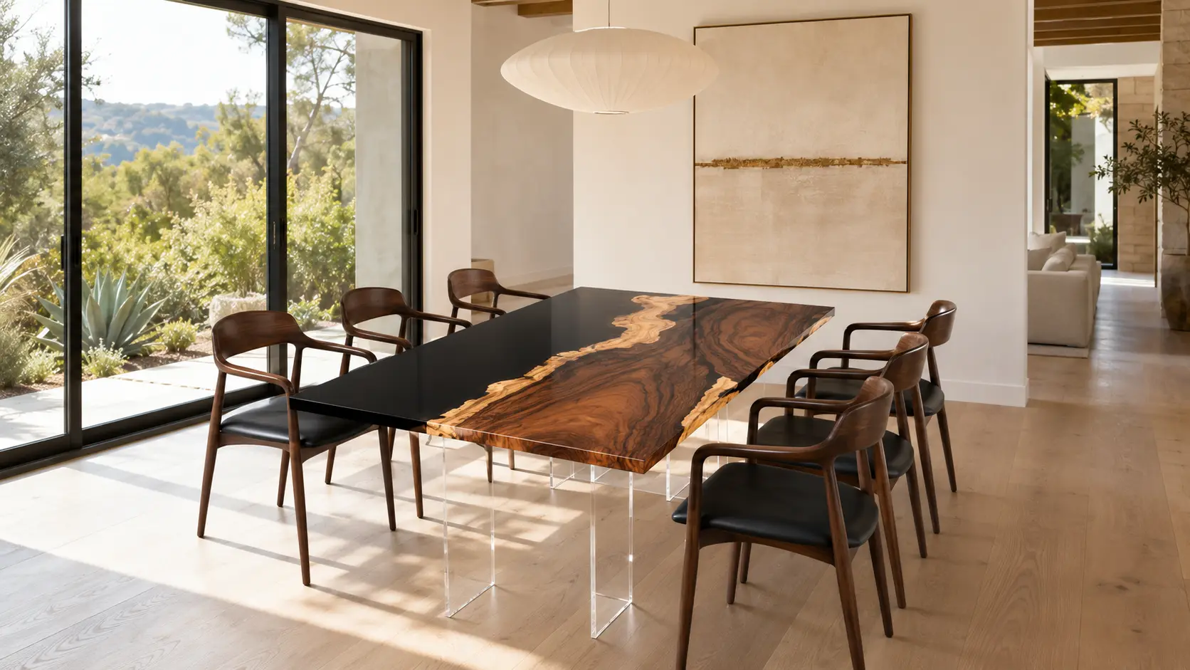 Premium custom Dining Table with Black epoxy resin SKU BT011