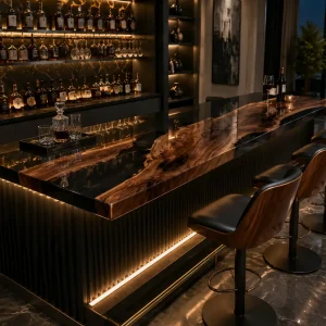 Custom Live Edge Bar Top with Black epoxy