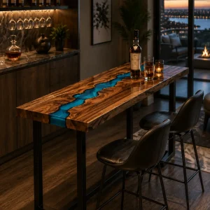 Custom Live Edge Bar Top with Blue epoxy