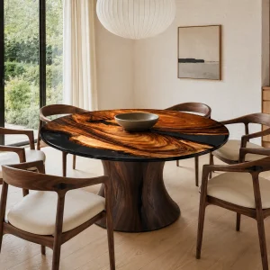 Handcrafted Dining Table with and Black epoxy resin SKU BT013