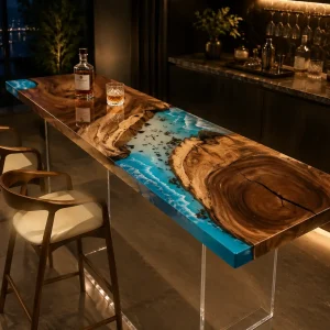 Custom Live Edge Bar Top with Blue epoxy