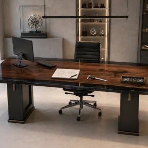 Handcrafted Office Table with and Black epoxy resin SKU BT014
