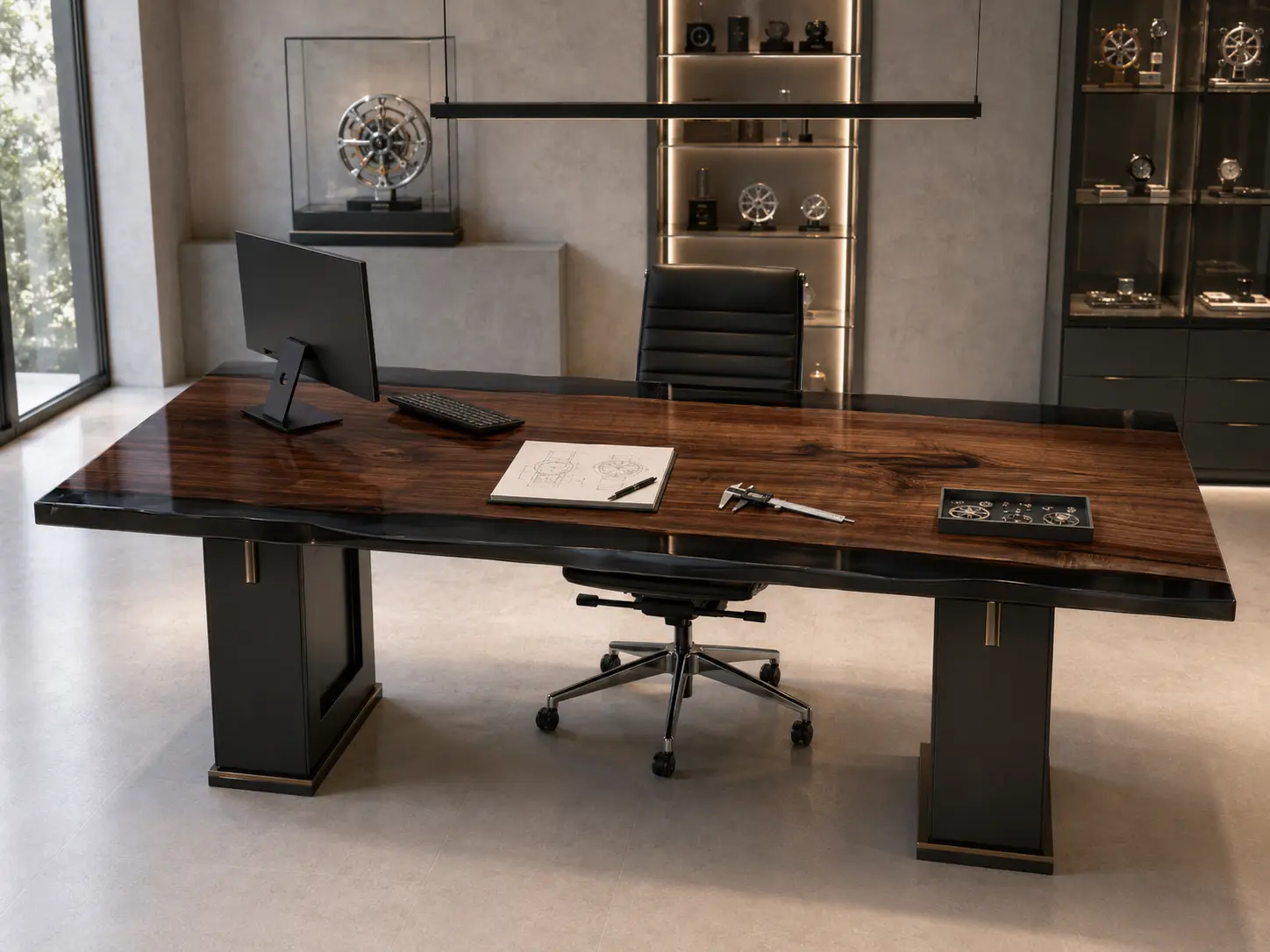 Handcrafted Office Table with and Black epoxy resin SKU BT014