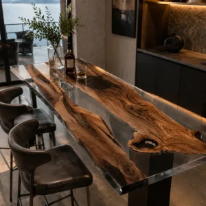 Custom Live Edge Bar Top with Crystal Clear epoxy