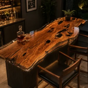Custom Live Edge Bar Top with Crystal Clear epoxy