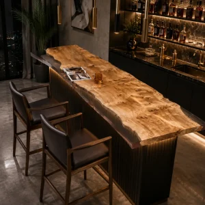 Custom Live Edge Bar Top with Crystal Clear epoxy