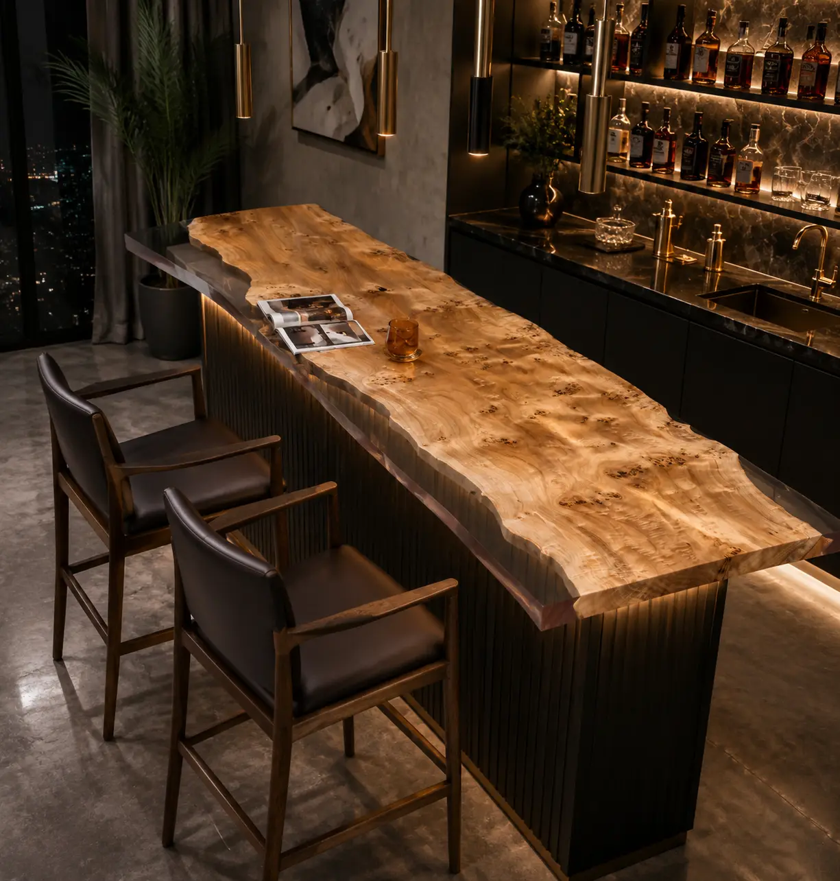 Custom Live Edge Bar Top with Crystal Clear epoxy