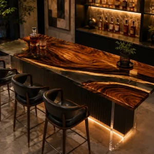 Custom Live Edge Bar Top with Crystal Clear epoxy