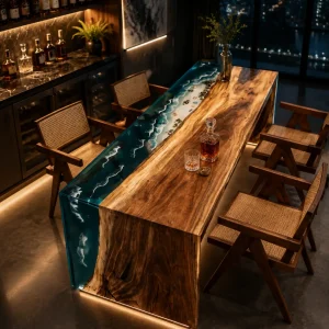 Custom Live Edge Bar Top with Blue epoxy