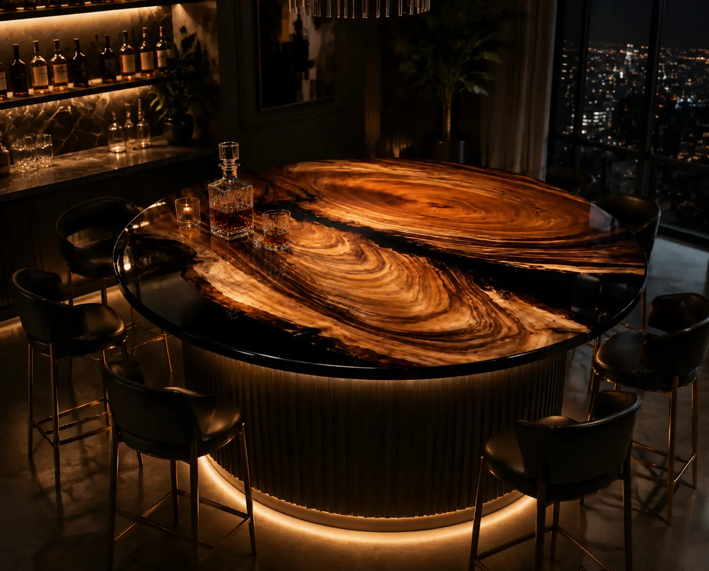 Custom Live Edge Bar Top with Black epoxy