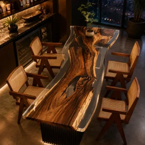 Custom Live Edge Bar Top with Crystal Clear epoxy