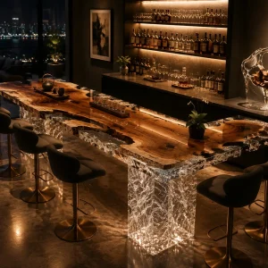 Custom Live Edge Bar Top with Crystal Clear epoxy