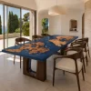 Custom Burl Wood Ocean Blue Ocean & Beach Dining Table BTD004