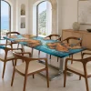 Custom Burl Wood Ocean Blue Ocean & Beach Dining Table BTD005