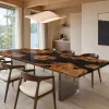 Custom Burl Wood Black Black River Dining Table BTD006