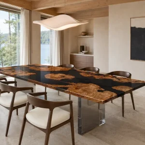 Custom Burl Wood Black Black River Dining Table BTD006