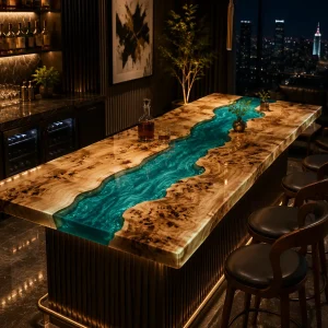 Custom Led Bar Top with Blue epoxy