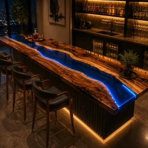 Custom Led Bar Top with Blue epoxy