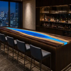 Custom Led Bar Top with Blue epoxy