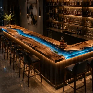 Custom Led Bar Top with Blue epoxy