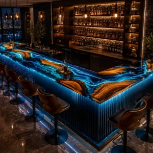 Custom Led Bar Top with Blue epoxy