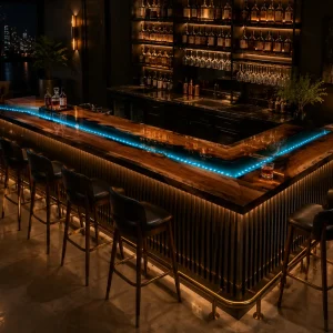 Custom Led Bar Top with Blue epoxy