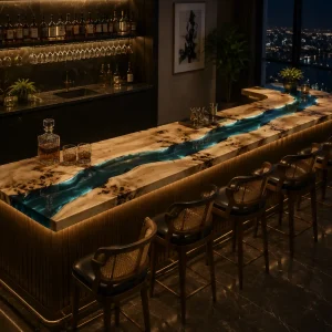 Custom Led Bar Top with Blue epoxy
