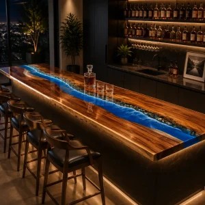 Custom Led Bar Top with Blue epoxy