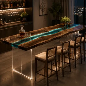 Custom Led Bar Top with Green epoxy