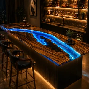 Custom Led Bar Top with Blue epoxy