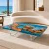 Custom Burl Wood Ocean & Beach Epoxy Coffee Tables with Ocean Blue Epoxy BWCT002