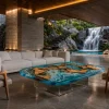 Custom Burl Wood Ocean & Beach Epoxy Coffee Tables with Ocean Blue Epoxy BWCT004