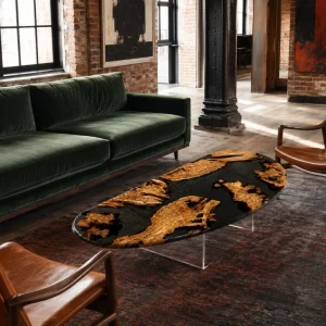 Custom Burl Wood Live Edge Epoxy Coffee Tables with Black Epoxy BWCT007