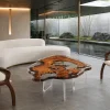 Custom Burl Wood Live Edge Epoxy Coffee Tables with Crystal Clear Epoxy BWCT012