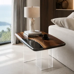 Custom Black Walnut Live Edge Epoxy End Tables with Grey Epoxy BWE001