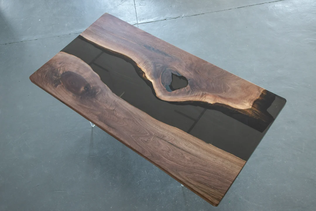 Designer Black Walnut Epoxy River Table made with reference BWE002