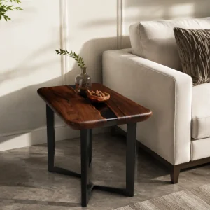 Custom Black Walnut River Epoxy End Tables with Black Epoxy BWE002