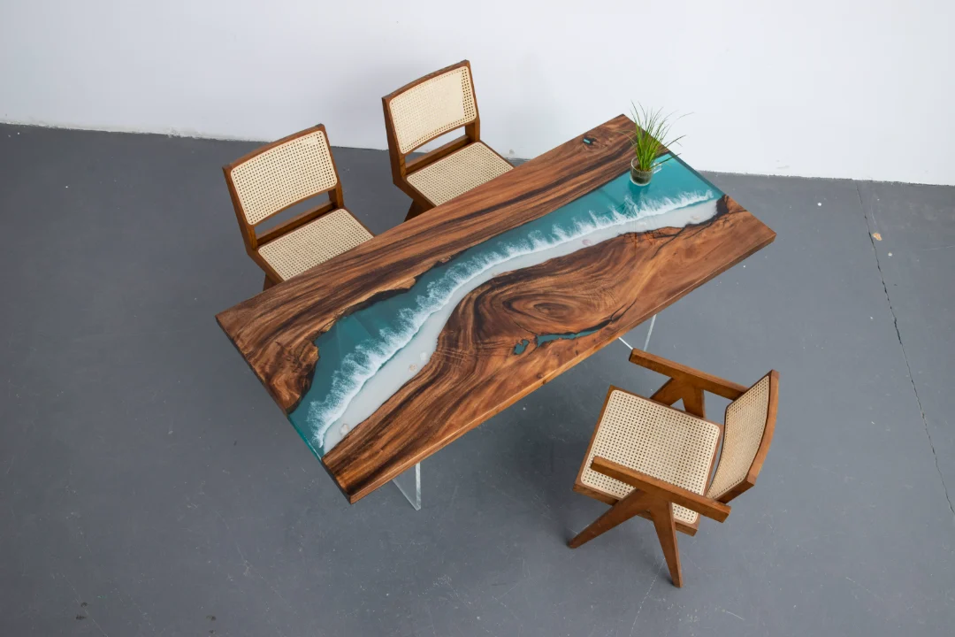 Handcrafted Black Walnut Epoxy River Table crafted from SKU BWE004