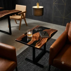 Custom Black Walnut River Epoxy End Tables with Black Epoxy BWE007