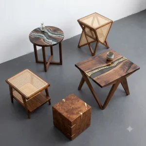 Custom Black Walnut River Epoxy End Tables with Grey Epoxy BWE008