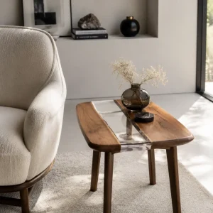 Custom Black Walnut River Epoxy End Tables with Crystal Clear Epoxy BWE013